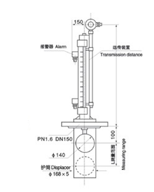 UQZ-55Z系列頂裝式（底裝式）磁翻柱液位計(jì)畫線圖