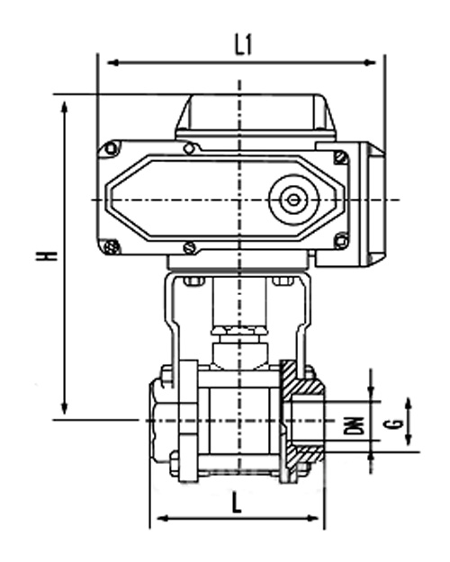 Q911F系列內(nèi)螺紋電動(dòng)球閥畫線圖